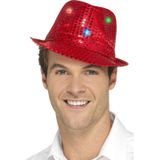 Pailletten feest/verkleed hoedje rood met LED lichtjes - Volwassenen - Glitter thema