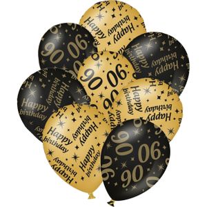 12x stuks leeftijd verjaardag ballonnen 90 jaar en happy birthday zwart-goud - Cadeaus & gadgets