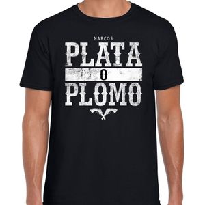 Narcos plata o plomo tekst t-shirt zwart voor heren - Gangster zilver of lood tekst shirt