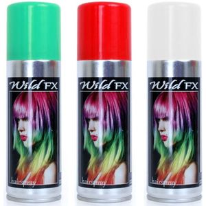 Set van 3x kleuren haarverf/haarspray van 125 ml - Groen Rood en Wit - Carnaval en supporters verkleed spullen