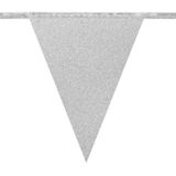 3x Zilveren glitter vlaggenlijnen 6 meter - Puntvlaggenlijn - Slingers - Feestartikelen/feestdecoraties zilver thema