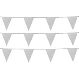 3x Zilveren glitter vlaggenlijnen 6 meter - Puntvlaggenlijn - Slingers - Feestartikelen/feestdecoraties zilver thema