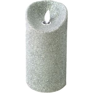 Gerimport LED kaars/stompkaars - zilver - H15 cm - met glitters