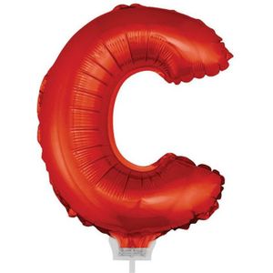 Rode opblaas letter ballon C op stokje 41 cm