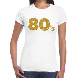 80's goud glitter tekst t-shirt wit dames - dames shirt 80's