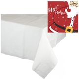 Kerst thema tafelkleed/tafellaken met servetten set wit met rood