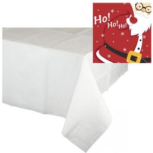 Kerst thema tafelkleed/tafellaken met servetten set wit met rood