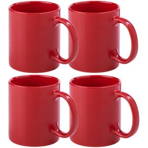 Koffie mokken/bekers - 4x - keramiek - met oor - rood - 370 ml