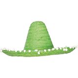 Carnaval verkleed set - Mexicaanse sombrero hoed 45 cm met plaksnor - groen - heren