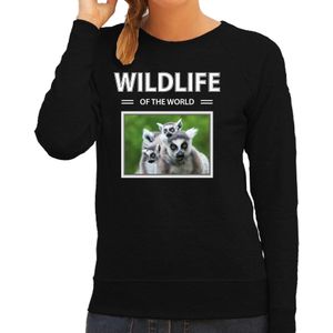 Dieren foto sweater ringstaart maki - zwart - dames - wildlife of the world - cadeau trui ringstaart makis liefhebber