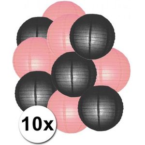 Lampionnen pakket roze en zwart 10x