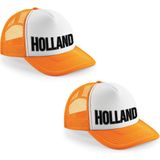 2x stuks oranje snapback cap/ truckers pet Holland zwarte letters dames en heren - supporter - Koningsdag/ EK/ WK caps