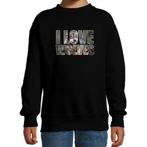 Tekst sweater I love wolves met dieren foto van een wolf zwart voor kinderen - cadeau trui wolven liefhebber - kinderkleding / kleding
