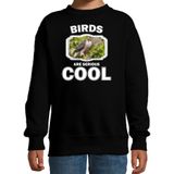 Dieren vogels sweater zwart kinderen - birds are serious cool trui jongens/ meisjes - cadeau havik roofvogel/ vogels liefhebber - kinderkleding / kleding