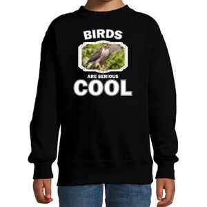 Dieren vogels sweater zwart kinderen - birds are serious cool trui jongens/ meisjes - cadeau havik roofvogel/ vogels liefhebber - kinderkleding / kleding