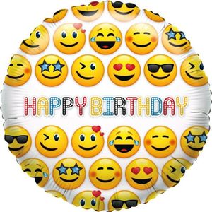 Folie ballon Happy Birthday smiley 35 cm - Folieballon verjaardag emoticon 35 cm