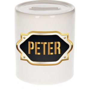 Peter naam cadeau spaarpot met gouden embleem - kado verjaardag/ vaderdag/ pensioen/ geslaagd/ bedankt