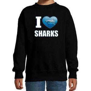 I love sharks sweater met dieren foto van een haai zwart voor kinderen - cadeau trui haaien liefhebber - kinderkleding / kleding