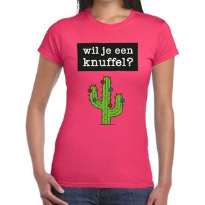Wil je een Knuffel tekst t-shirt roze dames - dames shirt  Wil je een Knuffel?