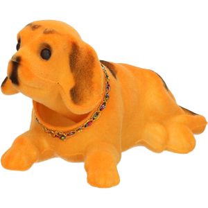 Bewegende oranje/beige hond voor hoedenplank of dashboard 16 x 6 cm