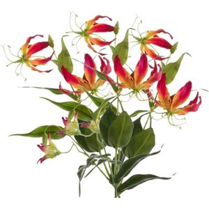 3x Gele met rode Gloriosa/Klimlelie kunstplanten 75 cm - Klimlelies - Kunstbloemen boeketten