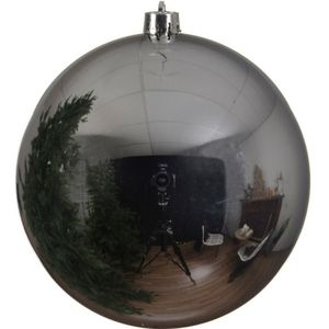 1x Grote zilveren kunststof kerstballen van 25 cm - glans - Kerstversiering zilver