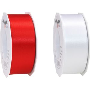 Glorex hobby - Satijn cadeau sierlint rood en wit 25 meter x 0.4 cm