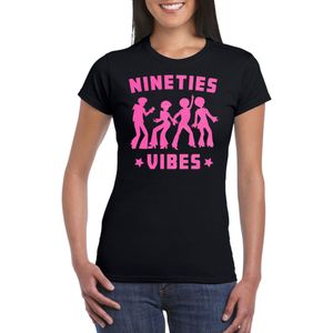 Bellatio Decorations Verkleed T-shirt voor dames - nineties vibes - zwart - roze glitter - carnaval