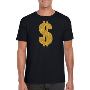 Gouden dollar / Gangster verkleed t-shirt / kleding - zwart - voor heren - Verkleedkleding / carnaval / outfit / gangsters