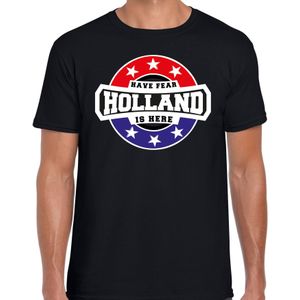 Have fear Holland is here t-shirt met sterren embleem in de kleuren van de Nederlandse vlag - zwart - heren - Holland supporter / Nederlands elftal fan shirt / EK / WK / kleding