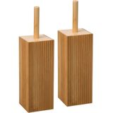 5Five 2x stuks WC-/toiletborstel met houder rechthoekig bamboe 37 cm