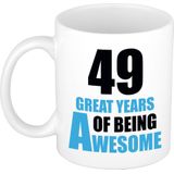 49 great years of being awesome mok wit en blauw - cadeau mok / beker - 29e verjaardag / 49 jaar
