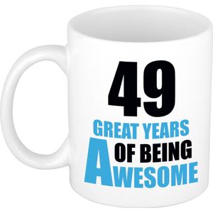 49 great years of being awesome mok wit en blauw - cadeau mok / beker - 29e verjaardag / 49 jaar