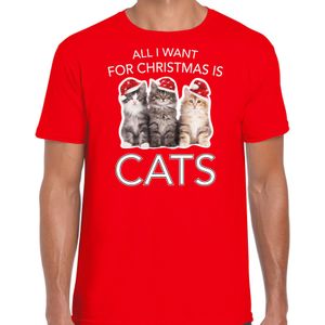 Kitten Kerstshirt / Kerst t-shirt All i want for Christmas is cats rood voor heren - Kerstkleding / Christmas outfit