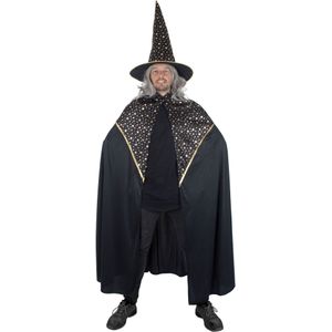 Funny Fashion Tovenaars verkleed cape/hoed - volwassenen - zwart met sterren - Carnaval kostuum