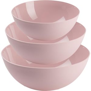 Plasticforte voedsel serveer schalen set - 3x stuks - roze - kunststof - Dia 20/25/28 cm