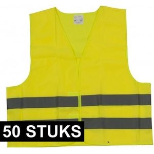 50x Veiligheidsvest geel voor volwassenen - Reflecterende veiligheidsvesten 50 stuks