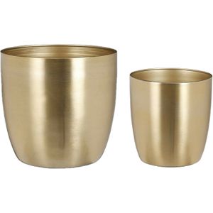 Mica - Plantenpot/bloempot set - 4x stuks - metaal - goud - D16/D20 cm