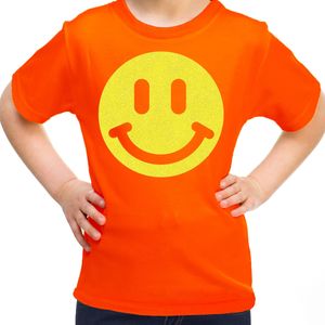 Bellatio Decorations Verkleed T-shirt voor meisjes - smiley - oranje - carnaval - feestkleding kind