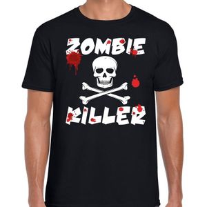 Halloween zombie killer t-shirt zwart heren - Zombie killer met doodskop shirt