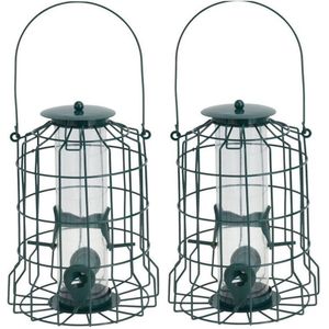 2x Tuinvogels hangende voeder silo/kooi 26 cm - Voor mussen/mezen kleine vogeltjes - Winter vogelvoer huisjes