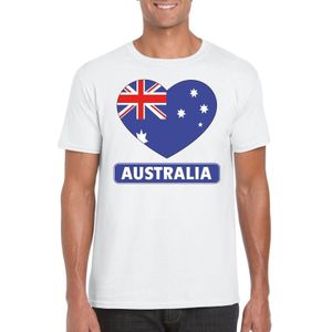Australie t-shirt met Australische vlag in hart wit heren