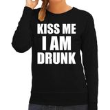 Fun sweater - kiss me I am drunk - zwart - dames - Feest outfit / kleding / trui