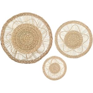 Atmosphera Wanddecoratie set - 3-delig - rond - riet - bohemian/boho stijl