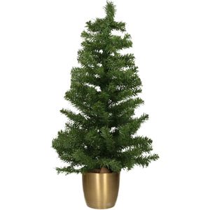 Everlands Kerstboom - kleine kunst kerstboom - 90 cm - met metalen pot goud