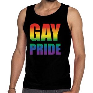 Gay pride tanktop / mouwloos shirt zwart met regenboog tekst voor heren -  Gay pride kleding
