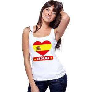 Spanje singlet shirt/ tanktop met Spaanse vlag in hart wit dames