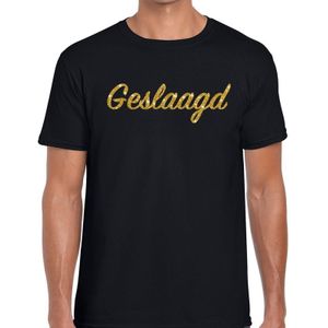Geslaagd gouden glitter tekst t-shirt zwart heren - heren shirt geslaagd -  geslaagd / afgestudeerd kleding