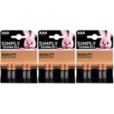 Set van 12x Duracell AAA Simply batterijen 1.5 V - alkaline - LR03 MN2400 - Batterijen pack