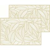 Set van 10x stuks placemats Jungle goud - PVC - 45 x 30 cm - Opengewerkt bladeren motief